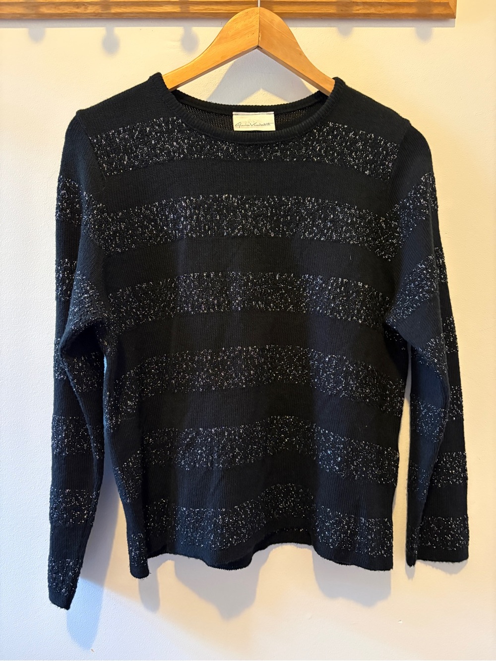 Gloria Vanderbilt Black Sparkle Stripe Crewneck Sweater